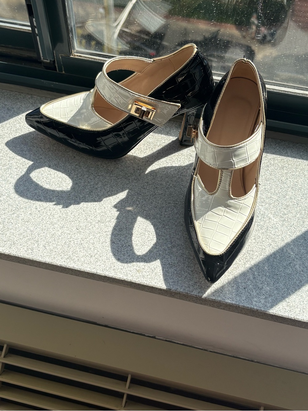 Pointed Mary Jane Heels in Black and White (never worn)